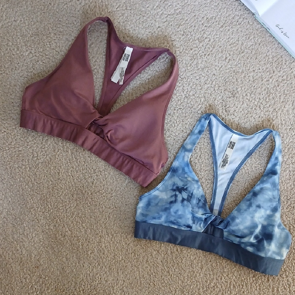 Victoria's Secret PINK Blue And Mauve Sports Bra Set Women's Medium
